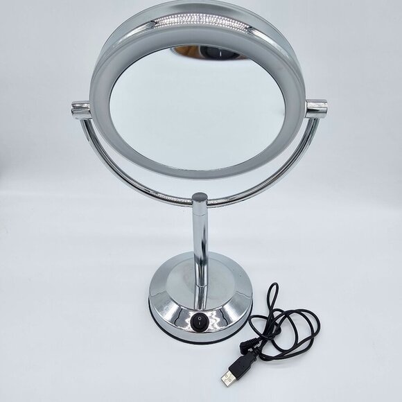 7.5" Double Sided Lighted Free-Standing Mirror, Chrome Finish - Picture 1 of 13